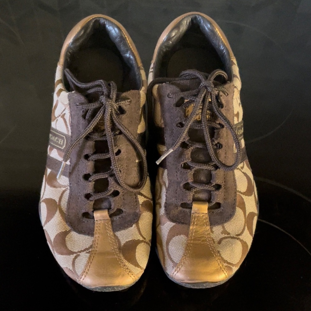 Coach leatherware sneakers leather suede brown tan gold logo - Picture 5 of 16